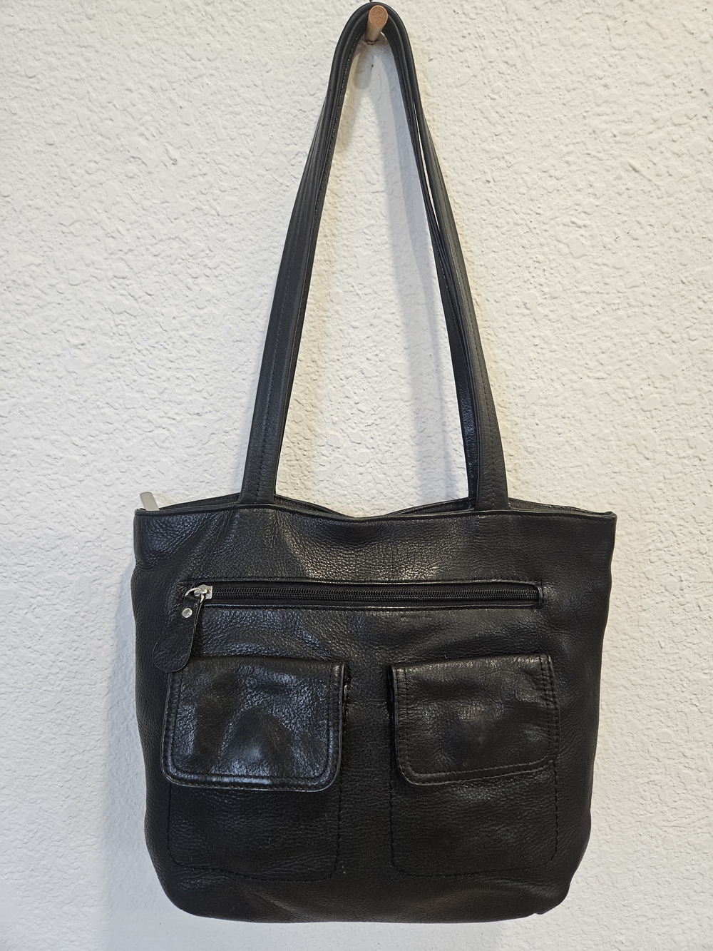 Vintage Giani Bernini Black Leather Multi Pocket Organizational Shoulder Tote